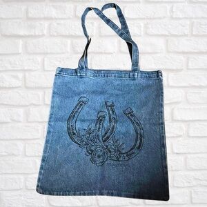 Maurice’s Denim Tote Bag with Horseshoe Floral Print - Blue